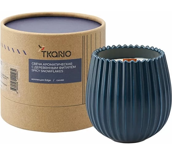Изображение товара Свеча ароматическая с деревянным фитилём Spicy Snowflakes из коллекции Edge Tkano синий, 60 ч TK23-ARO0048