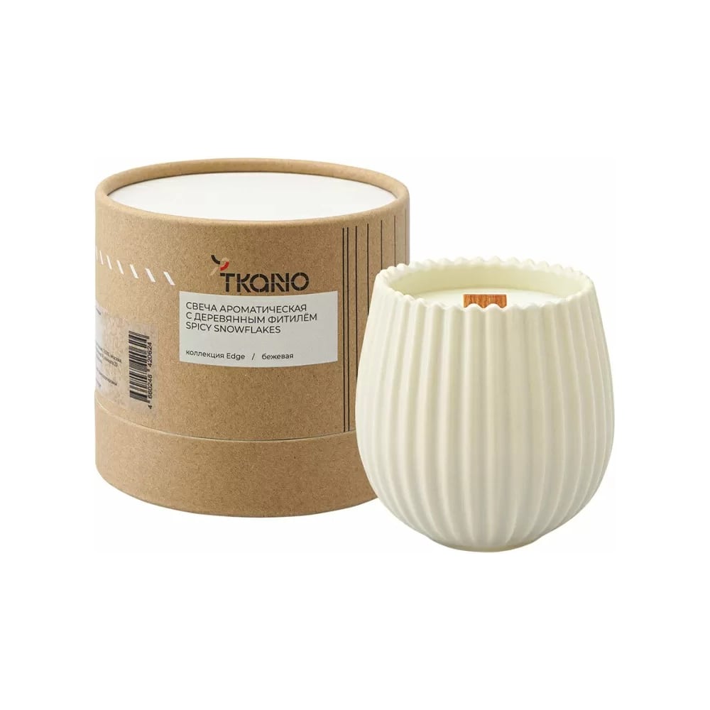 Изображение товара Свеча ароматическая с деревянным фитилём Spicy Snowflakes из коллекции Edge Tkano бежевый, 60 ч TK23-ARO0060