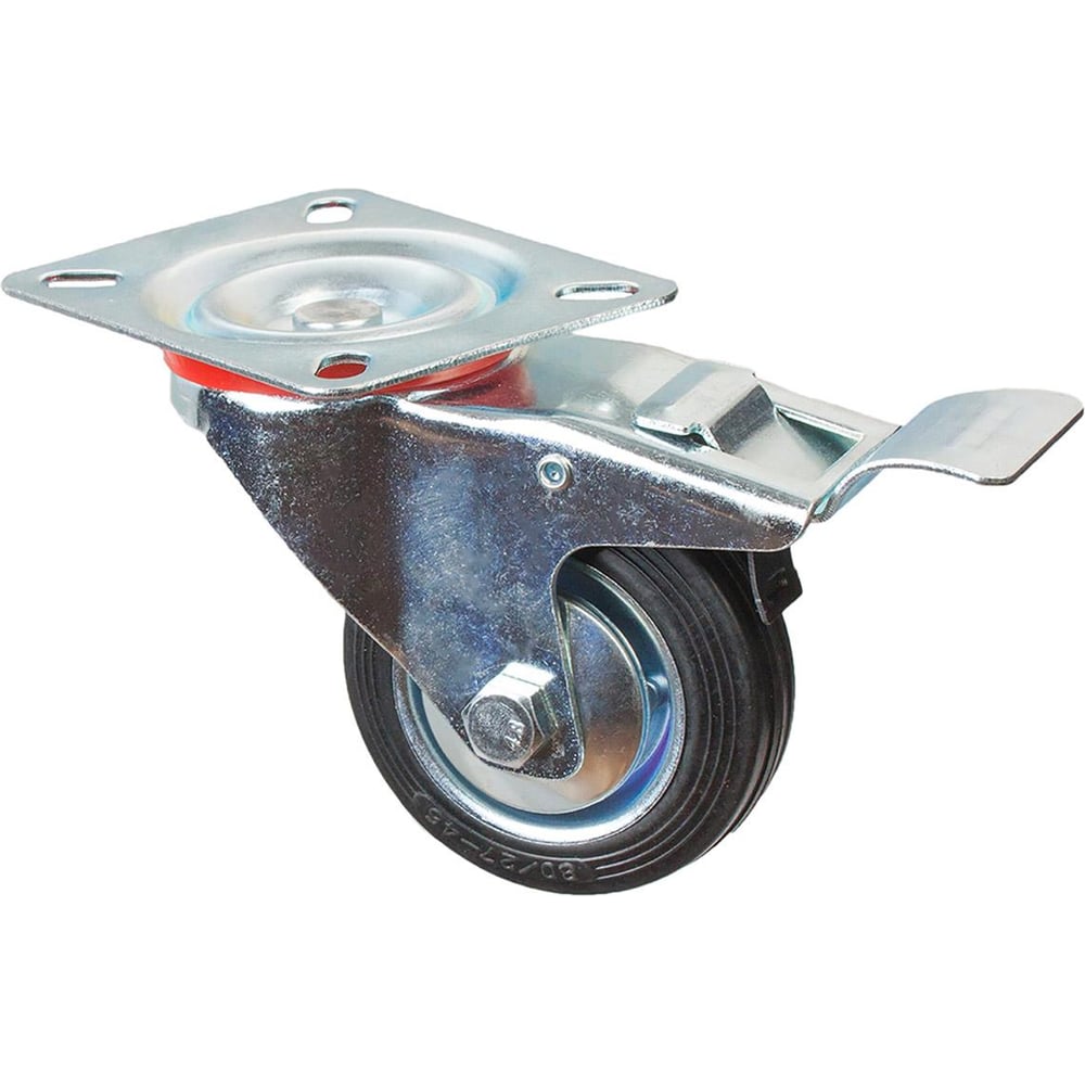 Изображение товара Опора колесная поворотная на площадке со стопором (80 мм; сталь/резина) Стройбат 349780