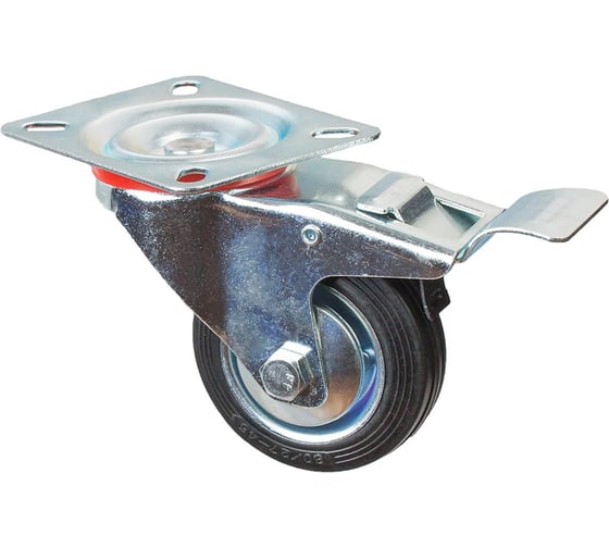 Изображение товара Опора колесная поворотная на площадке со стопором (80 мм; сталь/резина) Стройбат 349780