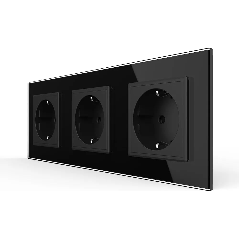 Изображение товара Розетка LIVOLO 16A, 3 поста, черный, с заземлением