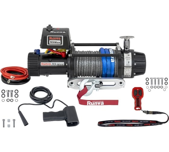 Изображение товара Электрическая лебёдка Runva 12V 9500 lbs 4350 кг влагозащищенная, комбин. роспуск, синт. трос EWB9500MAX-Q-SSRMAC
