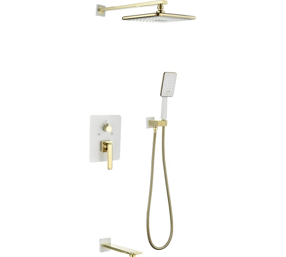 Изображение товара Встраиваемый смеситель для ванны и душа Lemark Миста с дополнительной 3-функциональной лейкой, белый/золото LM6422WG