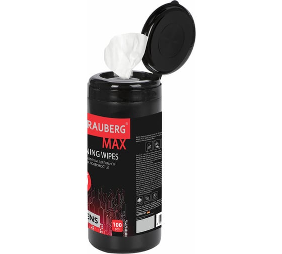 Изображение товара Салфетки для экранов всех типов и оптики BRAUBERG MAX ПЛОТНЫЕ 13х17см, туба, 100 шт, влажные 513284