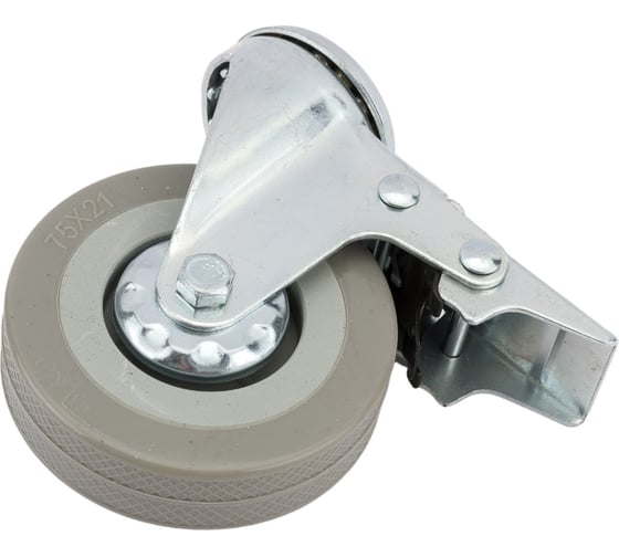 Изображение товара Колесная опора Tech-Krep поворотная с тормозом D75 п/п, сер рез, подшипник скольжения под болт М10 пакет 148511