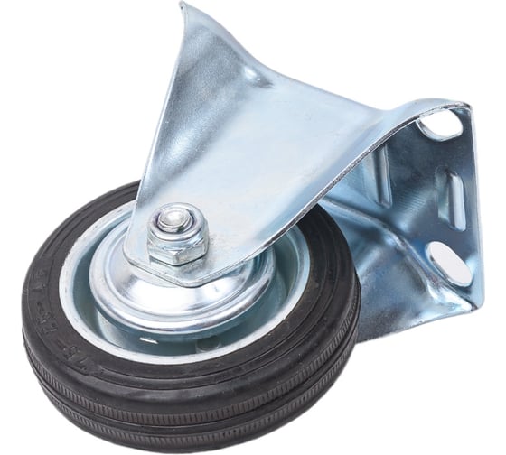 Изображение товара Промышленное неповортное колесо Tech-Krep D75 оцинкованная сталь с резиновой шиной и роликоподшипником, площадка - накладка 148527