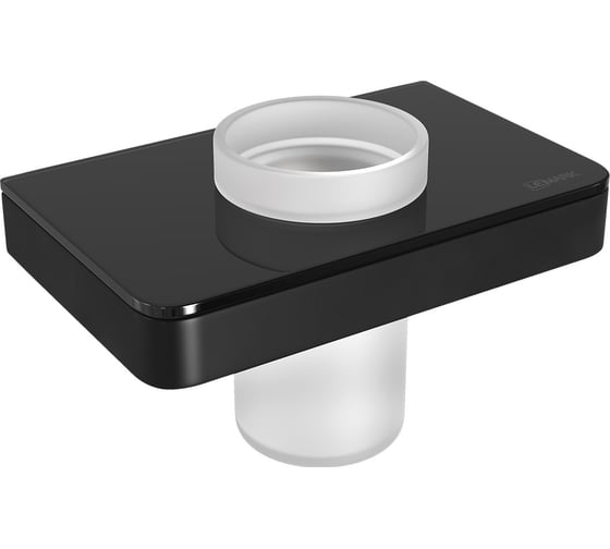 Изображение товара Стакан для зубных щеток Lemark GLASS LINE с держателем, черный/черное стекло 9732036