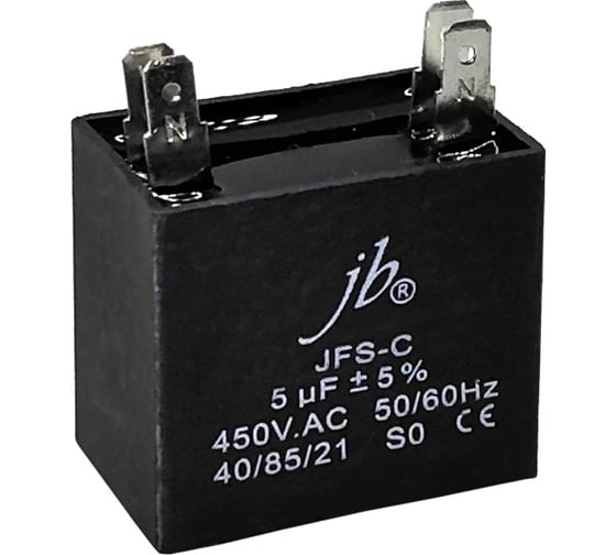 Изображение товара Конденсатор пусковой JB Capacitors 5мкФ, 450В, 38x24x33, JFS-C (CBB61) (4 клеммы), JFSCA6505JVAT000B-257