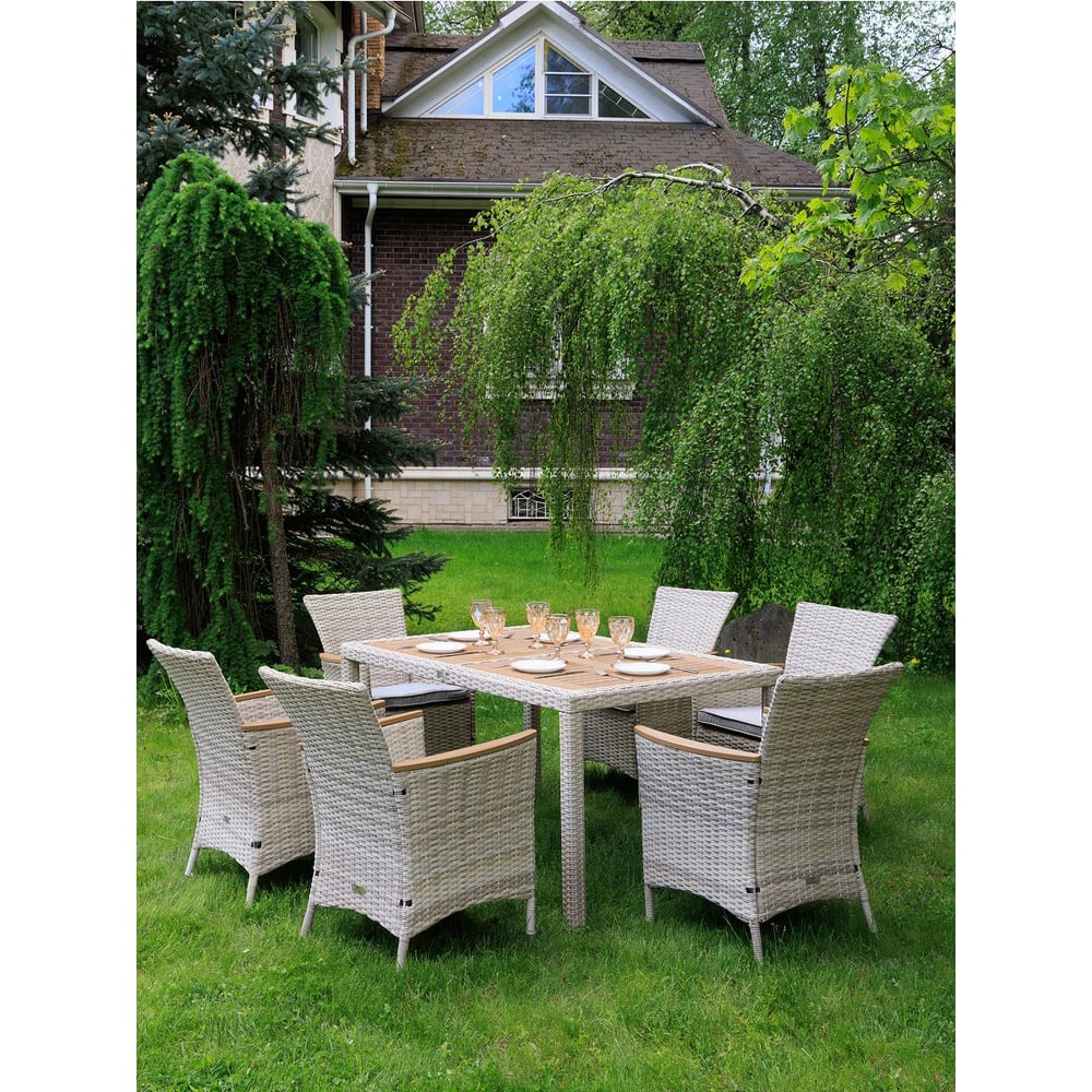 Изображение товара Обеденный комплект ROYAL FAMILY AMELIA бежевого цвета для 6 персон уличная мебель