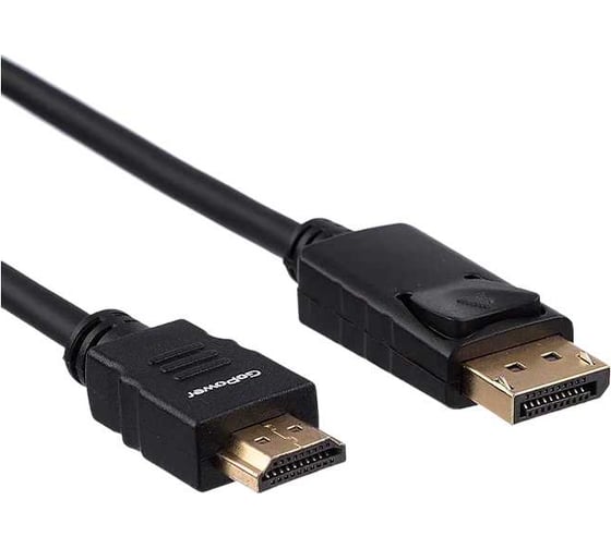 Изображение товара Кабель GoPower DisplayPort (m)-HDMI (m) 1.8м ПВХ ver.2.0 черный Premium Zip-Lock c подвесом 00-00027493