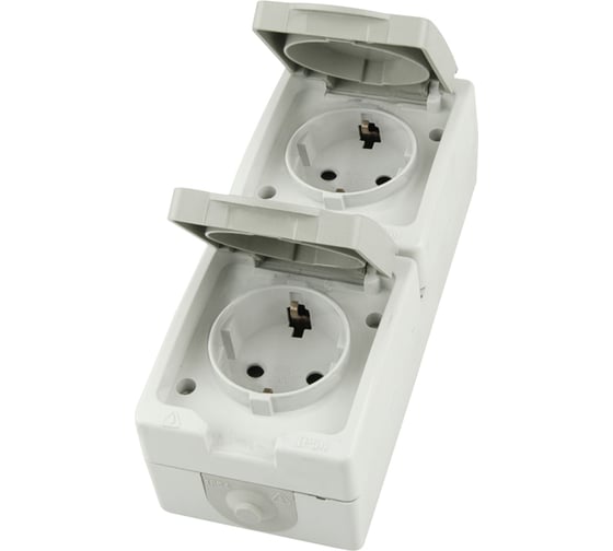 Изображение товара Розетка STEKKER 2-местная с крышкой с/з PST16-22-54V, пластик АВS, 250В, 16А, IP54, белый/серый, 49737