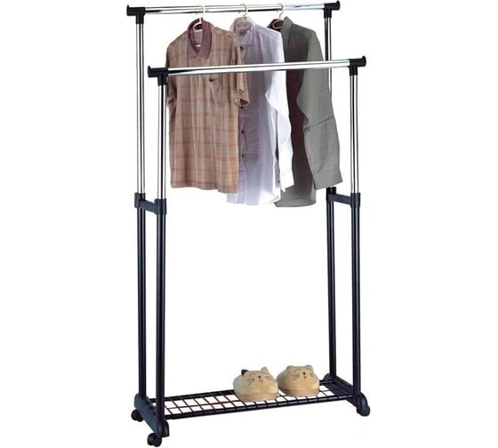 Изображение товара Напольная вешалка Рыжий кот GR-03A 2 перекладины, с сеткой внизу, 75х42х90-160 см 311411