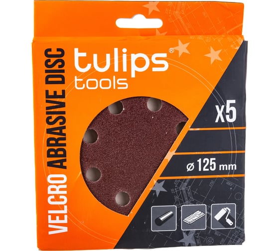 Изображение товара Диск шлифовальный с липучкой, 125 мм, Р180, 5 шт Tulips Tools EA05-145