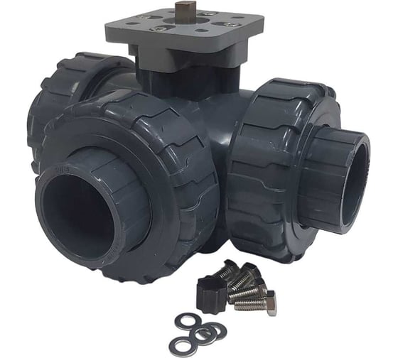 Изображение товара Трехходовой шаровой кран TECHNO 3040T-PVC ПВХ, под привод DN40, рабоч. темп. -10~50C 655340