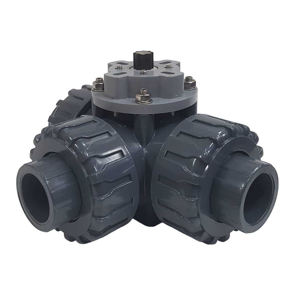 Изображение товара Трехходовой шаровой кран TECHNO 3025T-PVC ПВХ, под привод DN25, рабоч. темп. -10~50C 655325