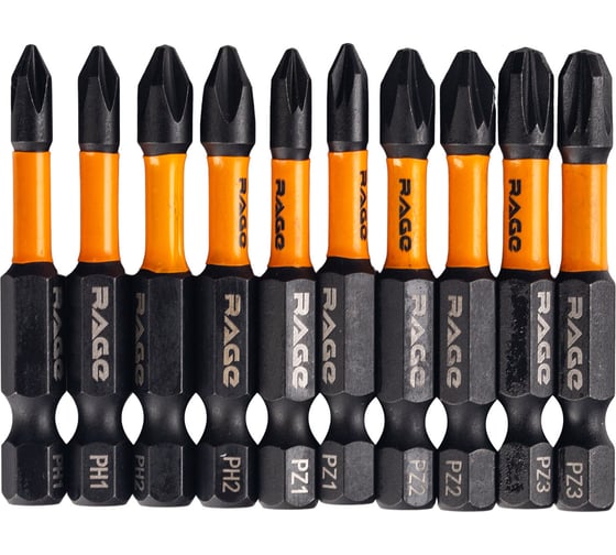 Изображение товара Набор бит ударных IMPACT S2, PH, PZ x 50 мм, 10 шт 5 наконечников RAGE By VIRA 554192