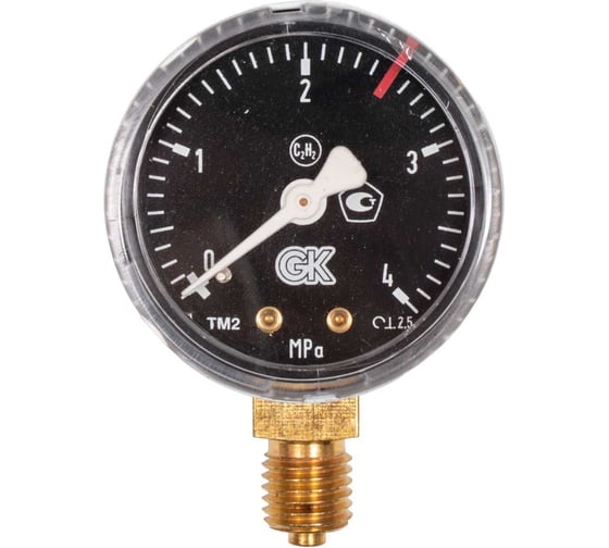 Изображение товара Манометр ацетиленовый 0.4 МПа, 50 мм, М12x1.5, поверенный KRASS 2190101PV