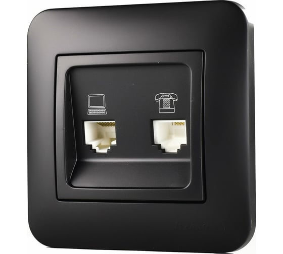 Изображение товара Розетка Lezard KARINA компьютер+телефон чёрный бархат 707-4288-143