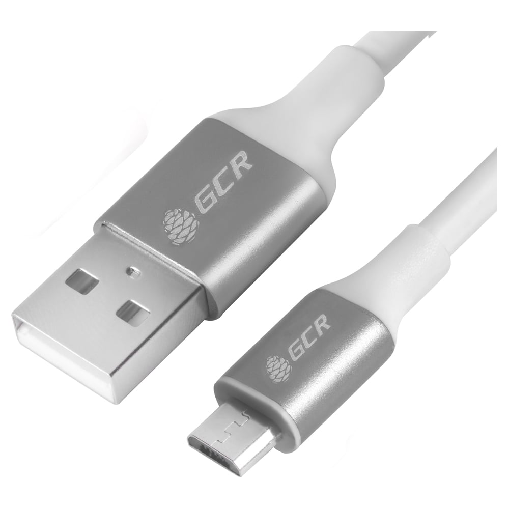 фото Кабель microusb gcr 1,0m белый al корпус серебро viv51i711