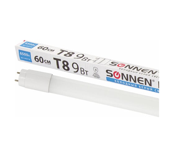 Изображение товара Светодиодная лампа SONNEN 9Вт, G13, трубка, 60см, холодный/белый, LED T8-9W-6500-G1 453716