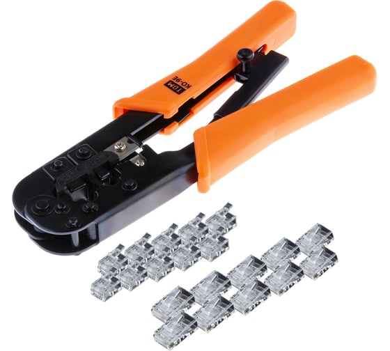 Изображение товара Набор: клещи обжимные TDM ELECTRIC KO-9E RJ-11/45, наконечники RJ-11-10 шт, RJ-45-10 шт, «МастерЭлектрик» SQ1001-0207