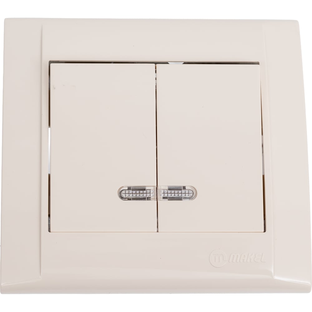 Изображение товара Выключатель 2-клавишный MAKEL СП Defne 10А IP20 с подсветкой кремовый
