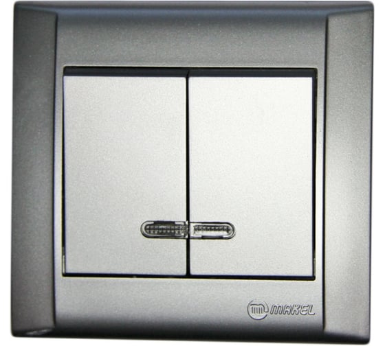 Изображение товара Выключатель 2-клавишный MAKEL СП Defne 10А, IP20, серебро, с подсветкой 42065023