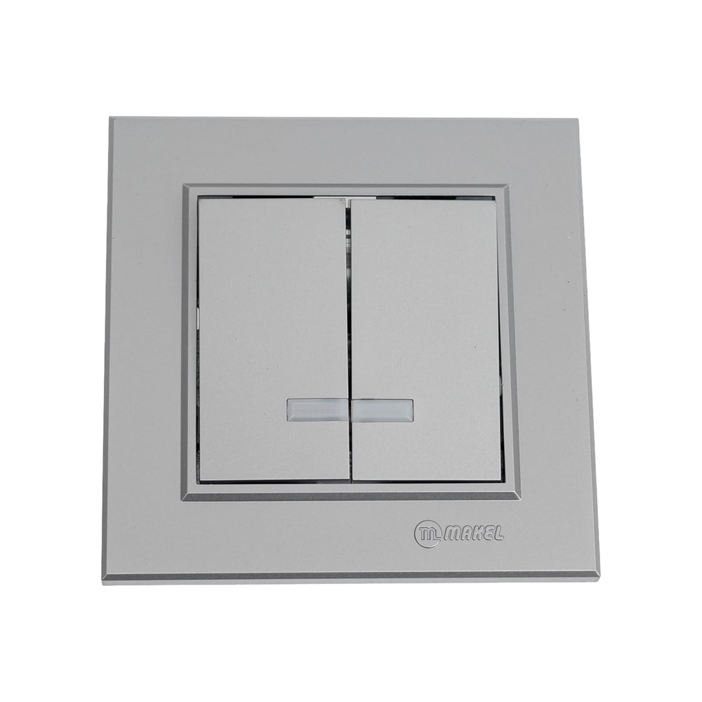 Изображение товара Выключатель 2-клавишный MAKEL СП Karea 10А IP20 серебро с подсветкой