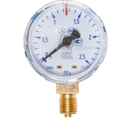 Изображение товара Манометр кислородный 2.5 МПа, 50 мм, М12x1.5, поверенный KRASS 2190106PV