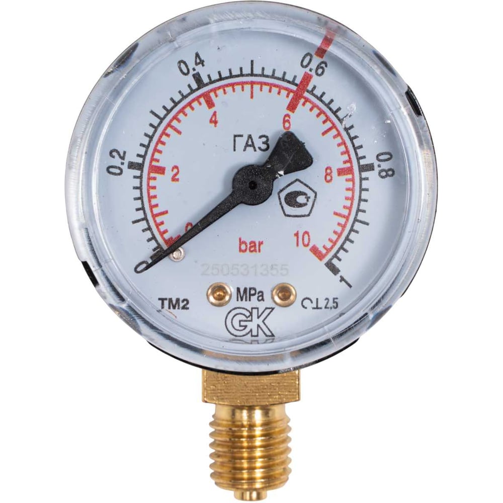 Манометр газовый KRASS 1.0 МПа, 50 мм, М12x1.5, поверенный 2190103PV