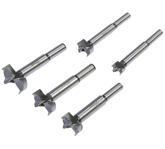 Изображение товара Набор сверл Форстнера (5 шт; 15, 20, 25, 30, 35 мм; цилиндрический хвостовик; твердосплавные пластины) ТУНДРА 4695995