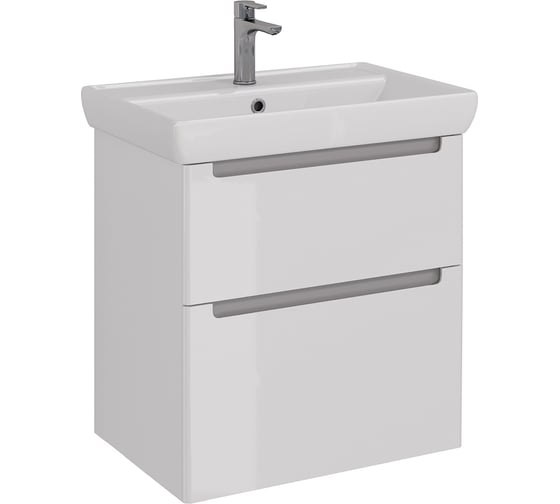 Изображение товара Тумба Lemark BUNO 70 см под 1 раковину, подвесная/напольная, 2 ящика, цвет планки: Серый, цвет корпуса, фасада: Белый глянец LM04B70T