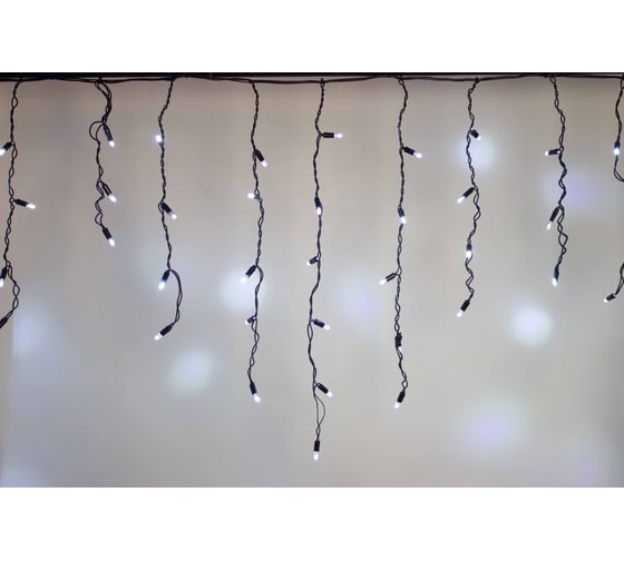 Изображение товара Бахрома TEAMPROF 3x0.6 м, колпачок, БЕЛЫЙ, чёрный провод TPF-i3х0.6-CB/W