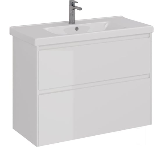 Изображение товара Тумба Lemark COMBI 100 см под 1 раковину, подвесная/напольная, 2 ящика, цвет корпуса, фасада: Белый глянец LM03C100T