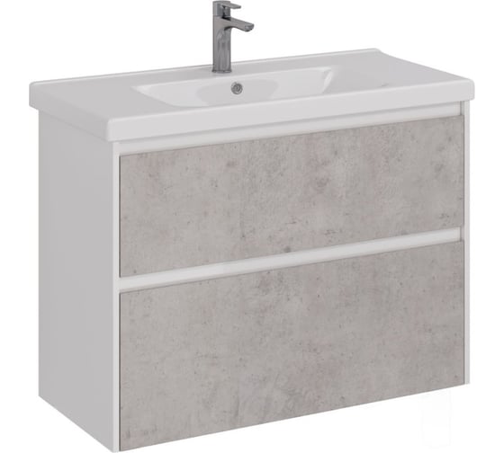 Изображение товара Тумба Lemark COMBI 100 см под 1 раковину, подвесная/напольная, 2 ящика, цвет фасада: Бетон, цвет корпуса: Белый глянец LM03C100T-Beton