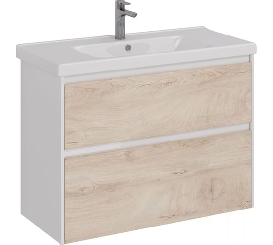 Изображение товара Тумба Lemark COMBI 100 см под 1 раковину, подвесная/напольная, 2 ящика, цвет фасада: Дуб кантри, цвет корпуса: Белый глянец LM03C100T-dub
