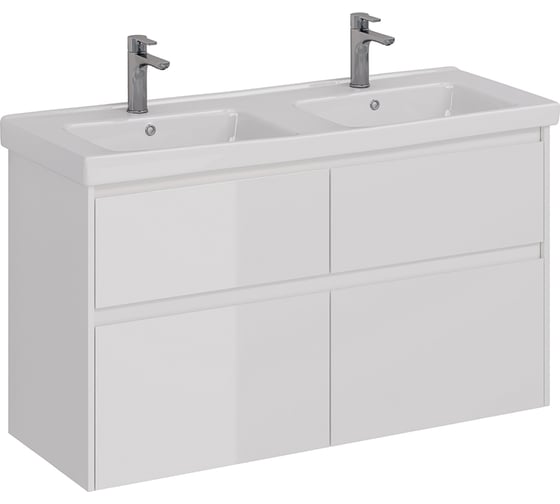 Изображение товара Тумба Lemark COMBI 125 см под 2 раковины, подвесная/напольная,4 ящика, цвет корпуса, фасада: Белый глянец LM03C125T
