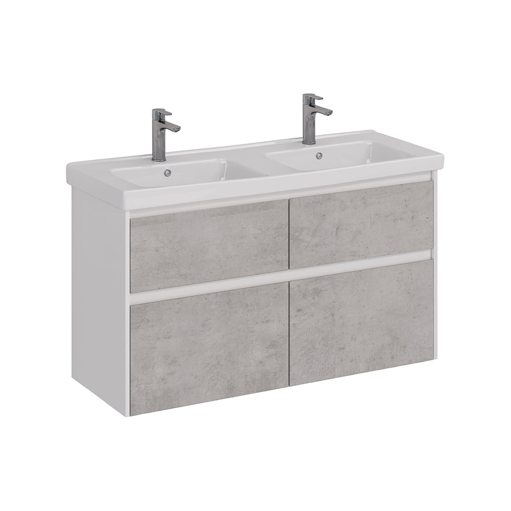 Изображение товара Тумба Lemark COMBI 125 см под 2 раковины современная ванная белый глянец бетон