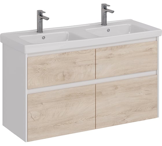 Изображение товара Тумба Lemark COMBI 125 см под 2 раковины, подвесная/напольная,4 ящика, цвет фасада: Дуб кантри, цвет корпуса: Белый глянец LM03C125T-dub