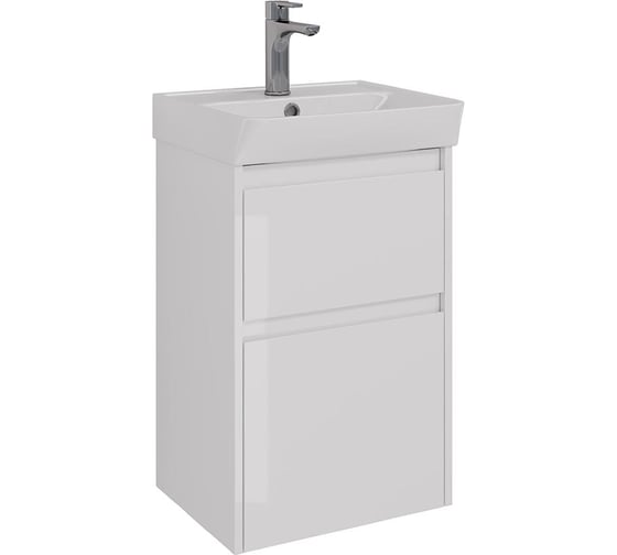 Изображение товара Тумба Lemark COMBI 45 см под 1 раковину, подвесная/напольная, 2 ящика, цвет корпуса, фасада: Белый глянец LM03C45T