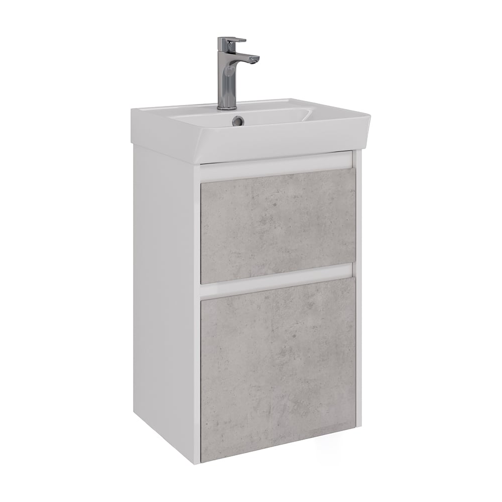 Изображение товара Тумба Lemark COMBI 45 см под раковину с двумя ящиками белый глянец и бетон