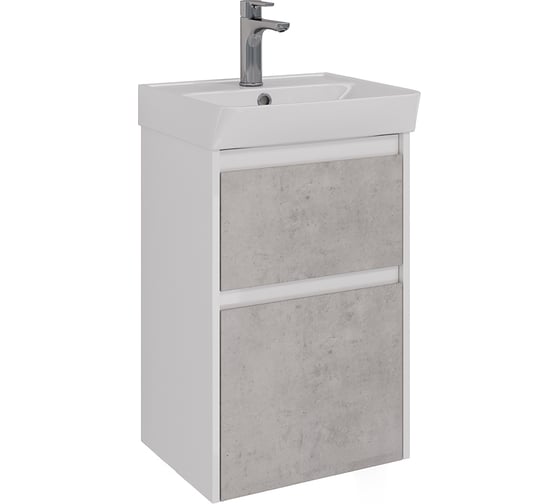 Изображение товара Тумба Lemark COMBI 45 см под 1 раковину, подвесная/напольная, 2 ящика, цвет фасада: Бетон, цвет корпуса: Белый глянец LM03C45T-Beton
