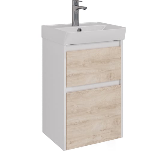Изображение товара Тумба Lemark COMBI 45см под 1 раковину, подвесная/напольная, 2 ящика, цвет фасада: Дуб кантри, цвет корпуса: Белый глянец LM03C45T-dub