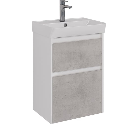 Изображение товара Тумба Lemark COMBI 50 см под 1 раковину, подвесная/напольная, 2 ящика, цвет фасада: Бетон, цвет корпуса: Белый глянец LM03C50T-Beton