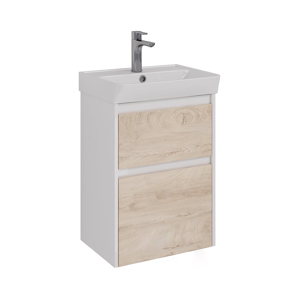 Изображение товара Тумба Lemark COMBI 50 см под раковину современная с двумя ящиками белый и дуб кантри