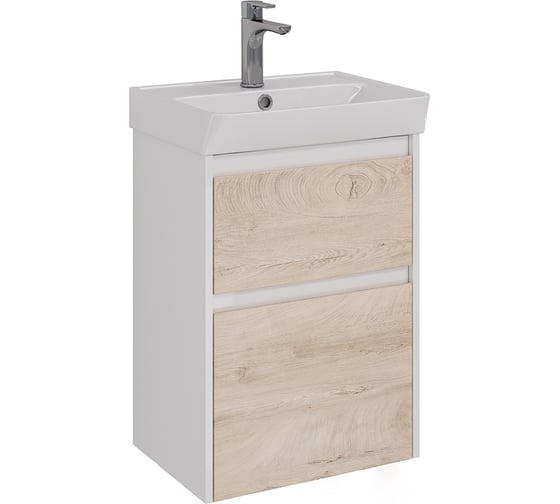 Изображение товара Тумба Lemark COMBI 50 см под 1 раковину, подвесная/напольная, 2 ящика, цвет фасада: Дуб кантри, цвет корпуса: Белый глянец LM03C50T-dub