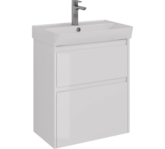 Изображение товара Тумба Lemark COMBI 60 см под 1 раковину, подвесная/напольная, 2 ящика, цвет корпуса, фасада: Белый глянец LM03C60T
