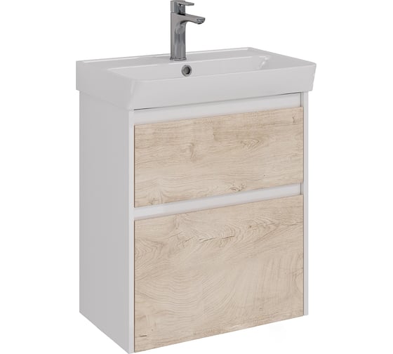 Изображение товара Тумба Lemark COMBI 60 см под 1 раковину, подвесная/напольная, 2 ящика, цвет фасада: Дуб кантри, цвет корпуса: Белый глянец LM03C60T-dub