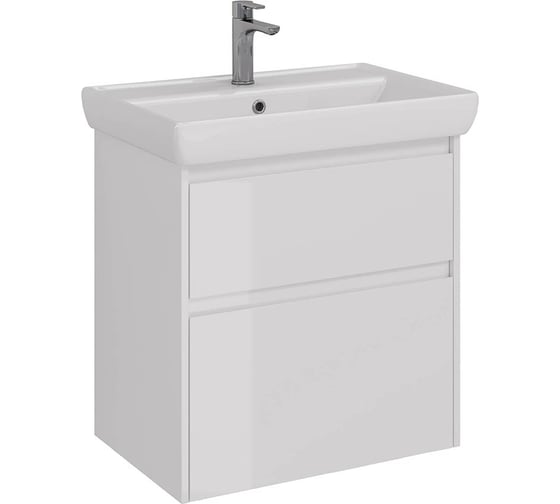 Изображение товара Тумба Lemark COMBI 70 см под 1 раковину, подвесная/напольная, 2 ящика, цвет корпуса, фасада: Белый глянец LM03C70T