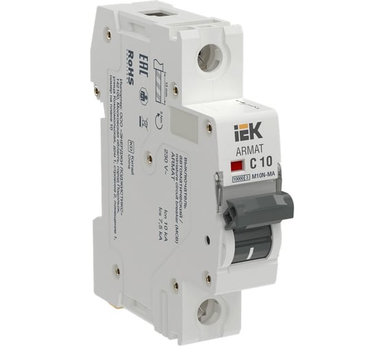 Изображение товара Автоматический выключатель без теплового расцепителя IEK ARMAT M10N-MA 1P C 10А AR-M10N-MA-1-C010